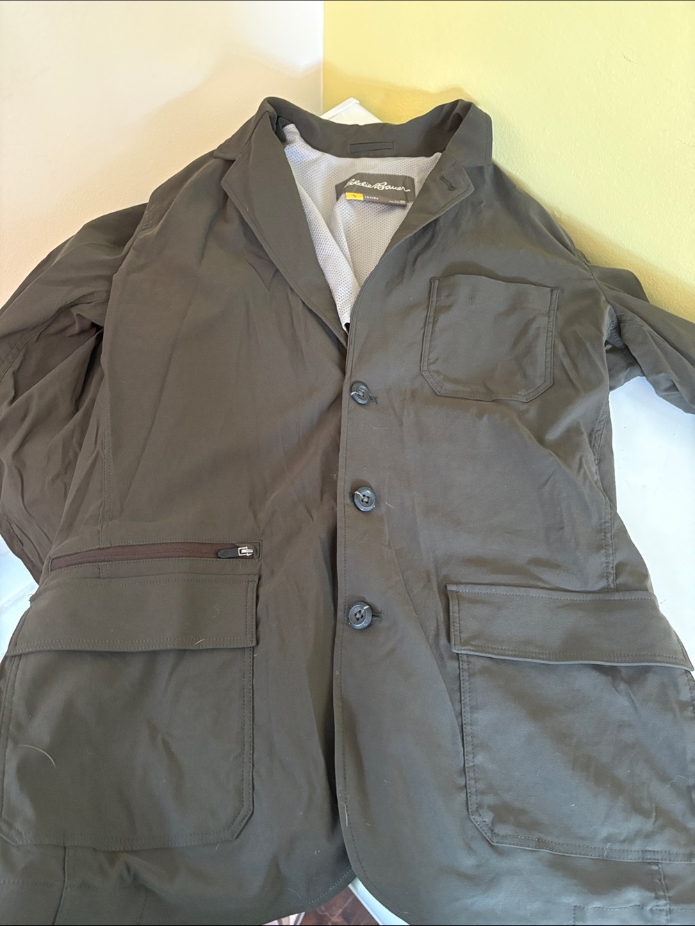 Eddie Bauer Olive Green Travex Lightweight Button-Front Travel Utility Jacket 40